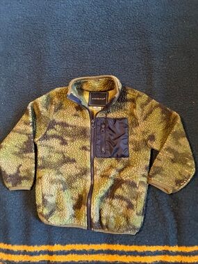Andy & Evan Olive Green Camo Sherpa Jacket with Navy Pocket